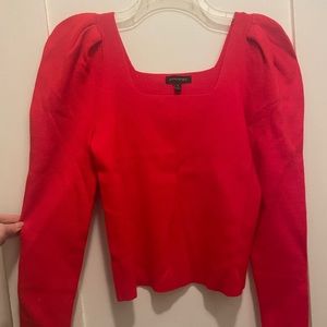 Banana Republic Square-Neck Puff-Sleeve Red Sweater Top